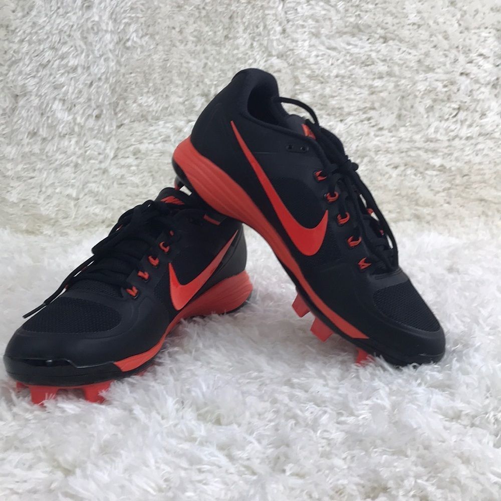 Nike Air Coop Flywire Black and Orange Cleats Brand NEW